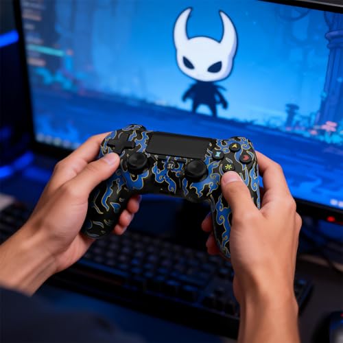 Image of Kujian Wireless Controller for PS4, 2 Pack Controllers for PS4 with Double Vibration /6-Axis Sensor /Touch Pad /Headphone Jack, Ergonomic Non-Slip Grip Compatible with PS 4 /Slim /Pro (Red & Blue)