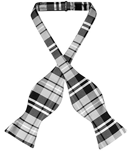 Vesuvio Napoli SELF TIE BowTie Black Gray White Color PLAID Men's Bow Tie
