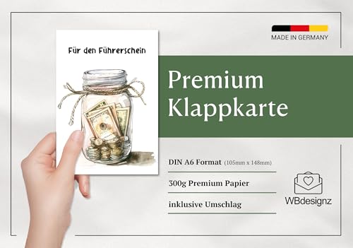 WBdesignz Karte Für den Führerschein – DIN A6 Geldgeschenkkarte mit Umschlag