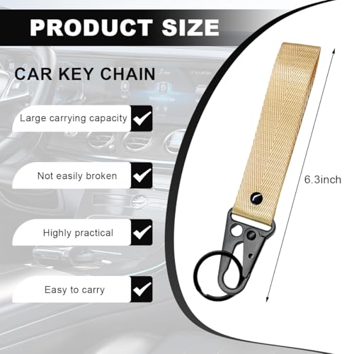 Image of Wevdn Car Key Chain, Fabric Metal Practical Multifunctional Motorcycle Keychain, Anti-Lost Keychain with O-Ring for Men Women (Beige)