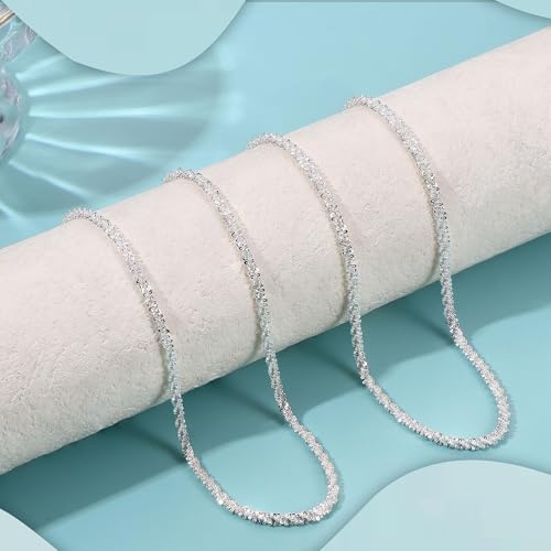 CASSIECA 2 Stück Silber Halskette Layered Sterling Silber Stapelbare Kette Glänzende Diamantschliff Popcorn-Kette für Frauen Mädchen