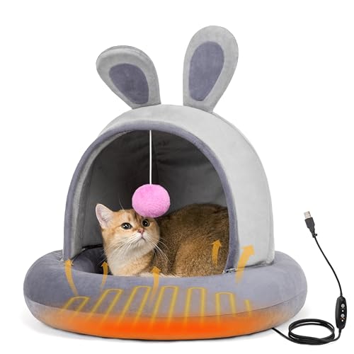TENECUTE Heated Cat Bed with Heating Pad for Indoor Senior Cats & Small Dogs Therapeutic Warmth for Joint Relief Arthritis Support & Stable Body Temperature