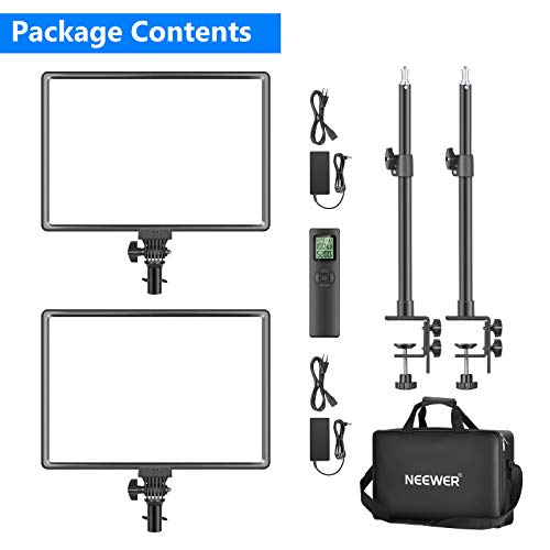 Neewer 90W LED Videolicht C-Klammer Ständer mit 2,4G Fernbedienung Set: 2er-Pack Dimmbares zweifarbiges 18-Zoll LED Paneel 3200K-5600K 45W 4800Lux CRI97 + Licht für die Videoaufnahme von Fotos YouTube ✪ - 8