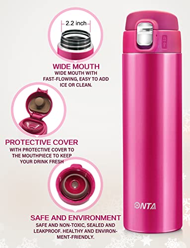 ONTA Termo Tazas, Botella de Agua Deportiva de Vacío Aislada, 17OZ/500ML Mantiene Frío 20 Horas, Caliente 12 Horas… - Imagen 5