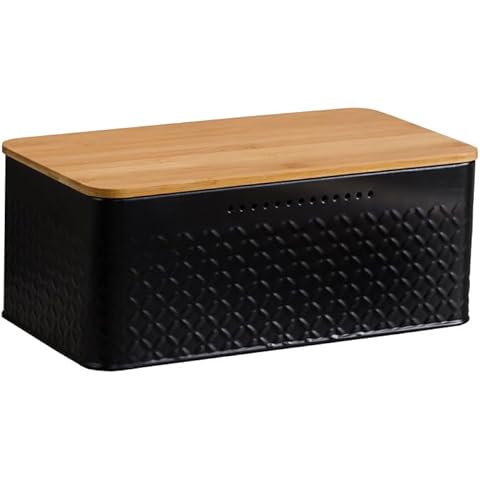 ZONESUM Bread Storage Container, Bread Keeper Box with Lid, Black Bread Storage Bin for Kitchen, Cabinet, Kitchen Cover