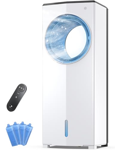 FLOWBREEZE Windowless Portable Air Conditioner, 26' Small Evaporative Air Cooler for Room No Window, 3-Speed Settings, 4 Modes, 7H Timer, Remote Control, 4 Ice Packs, Quiet AC Unit for Bedroom, Black