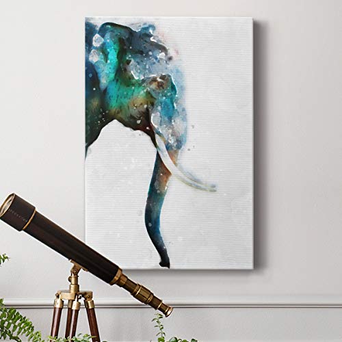 Renditions Gallery Watercolor Elephant Gallery Wrapped Canvas Wall Art, 18X27, Turquoise #TOP4