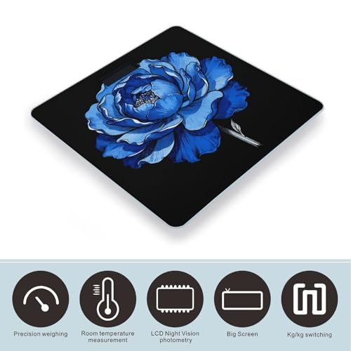 Báscula digital azul con diseño floral y plataforma de vidrio templado miniatura 3