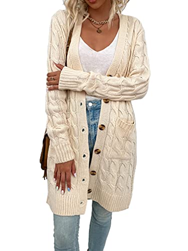 Skrsila Cárdigan Mujer Largo Chaqueta de Punto Suelta Jersey Frente Abierto Botones Cardigan Abrigos Otoño Invierno Suéter Rebecas Cover