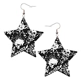 Pendientes de calavera punk blanca para mujer, aretes de gota de estrella, elegantes joyas colgantes para reuniones formales, One Size, Cuero