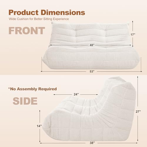 Image of Bean Bag Loveseat Chair Big Sofa Beanbag Chair for Adults Fireside Chair Bean Bag Lounger with Memory Foam Filled for Home,Apartment or Gaming Venue(Beige Teddy)