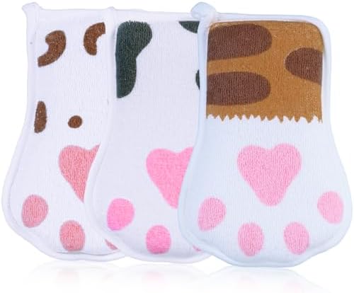 JielileHome Baby and Kids Bath loofah Sponge, Easy Grip Cute Cat Paw Design Kids Body Exfoliating Body Scrubber Loofah Sponge,Bath Sponge Set Designed for Toddler, Women, Boys, and Girls (3 Pack)