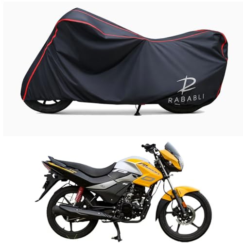 Image of Waterproof Bike Body Cover Compatible for | Hero Passion Pro BS6 | Taffeta Fabric, Red Piping Design, Bottom Elastic Fit | Dustproof, Sun UV & Rain Protection for All Bikes