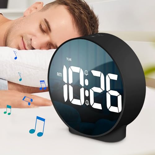 Reloj digital espejo LED con brillo ajustable para evitar luz molesta 3