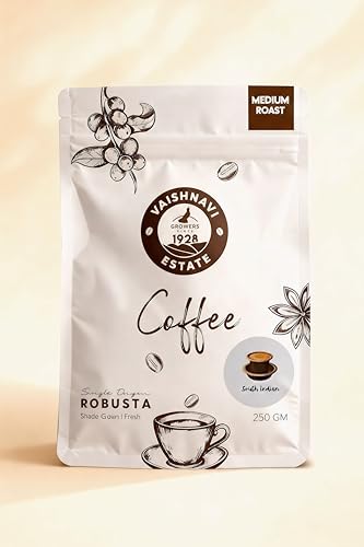 Image of Vaishnavi Estate's Medium Roast Robusta Coffee | Single Origin | Shade Grown | Freshly Roasted & Ground | Filter - (250g, Pack of 1)