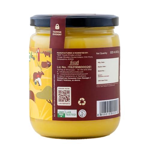 Two Brothers Organic Farms A2 Ghee (500 ml) |Free-grazed, Grass-fed Desi Gir Cows | Traditional Bilona Method | Pure, Natural and Healthy Ghee | Farm-Made A2 Cow Ghee with Probiotics for Gut Health - Image 8 thumbnail