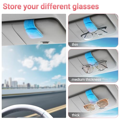 Image of KanSmart Sunglass Holder for Car Visor Sunglasses Clip Magnetic Leather Glasses Eyeglass Holder Truck Car Accessories for Woman Man -Blue Wave