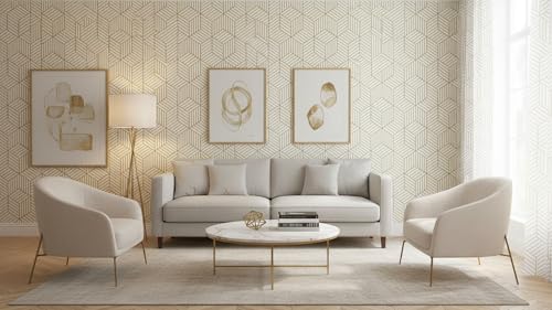 Image of Golden Geometric Self-Adhesive Wallpaper for Walls, Waterproof PVC Vinyl Wall Stickers, Peel and Stick Decorative Paper for Home, Furniture, Kitchen Cupboard & Almirah(45x300cm)