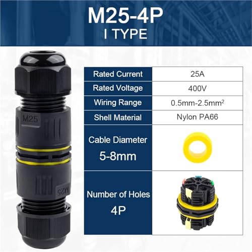 Złącze wodoodporne IP68 M25-2/3/4/5-stykowy adapter dźwigniowy do użytku na zewnątrz - szybka puszka przyłączeniowa(M25 4P 5-8mm)
