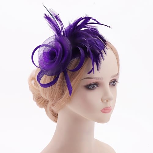 Image of DRESHOW Fascinators Hats for Women Tea Party Fascinator Hats Vintage 50s Headwear Cocktail Wedding Church Derby Hat