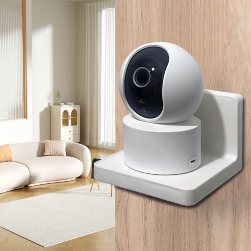 Image of HASTHIP Cotton 2PCS Wall Mount Camera Shelf- Small Wall Shelf Wall Holder No Drill Self Adhesive Universal Small Floating Shelf for Security Cameras, Speakers, Wireless Cameras, White