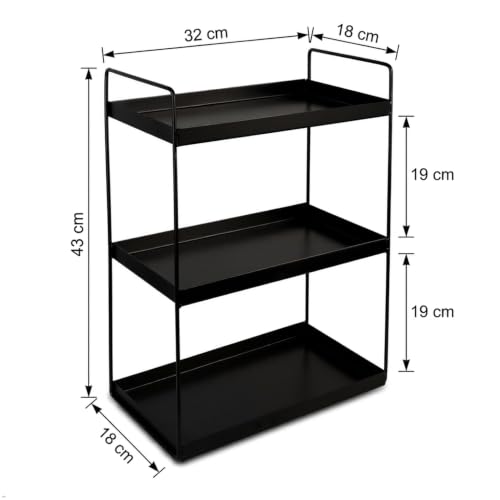 Image of SJC GLOBAL Premium 3 Tier Heavy Duty Metal Rack Kitchen Counter Top Organizer Rack Multipurpose Spice Organizer Masala Stand Bathroom Shelf Cosmetic Holder Kitchen Storage Rack Freestanding Black