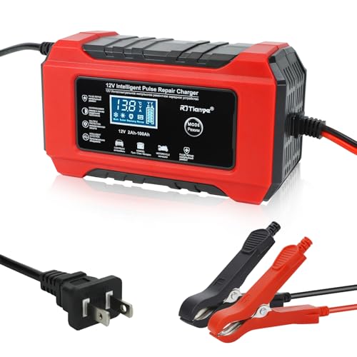 TIPHOPE Car Battery Charger-10-Amp 12V and 24V Fully-Automatic Smart Car Battery Charger,Car Battery Maintainer Trickle Charger for Car Truck Lawn Mower Boat Marine Batteries