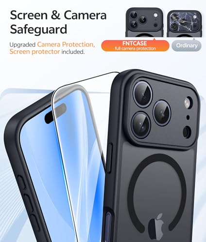 Image of FNTCASE for iPhone 17 Pro Max Case: [Compatible with Magsafe] Translucent Matte Cases with [Full Camera Protection] [Screen Protector] Military Grade Shockproof Protective Phone Cover - Black