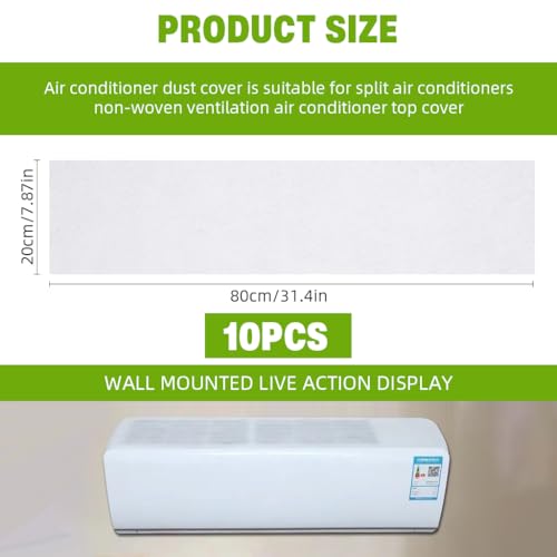 Image of HASTHIP Ac Cover - 10 Sheet 20 x 80 cm Non Woven Universal Ac Purifier Filter for Split Air Conditioner with Self-Adhesive Tabs Air Conditioner Accessories Stops Dust for Mobile Mini for Home, White