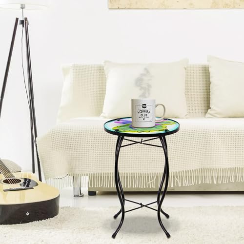 Weibefee JF02733 Lotus-Leaf Dragonfly Small Patio Table,Outdoor Side Table,Outdoor Bar Table,Metal Glass End Table For Porch Garden Yard Pool Living Room,10 Inch Circle Plant Side Table-Dragonfly Table thumb #5