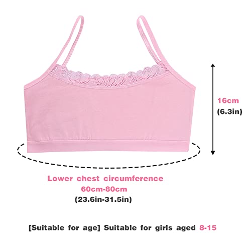 4PCS Girls’ Training Bra Girls Lace Cotton Training Bras Breathable Sports Cami Bras Strap Bralette,Aged 8-143