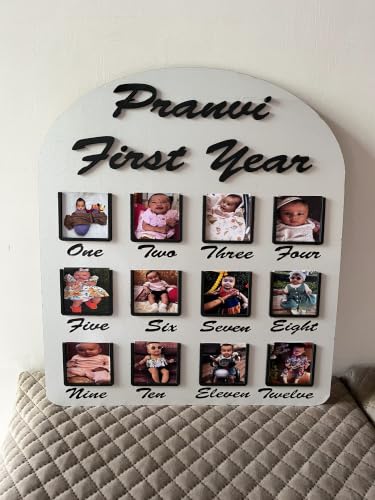 Image of HBH Baby Milestone Display Board with Name Details Memory Decor | Customized Photo Frame