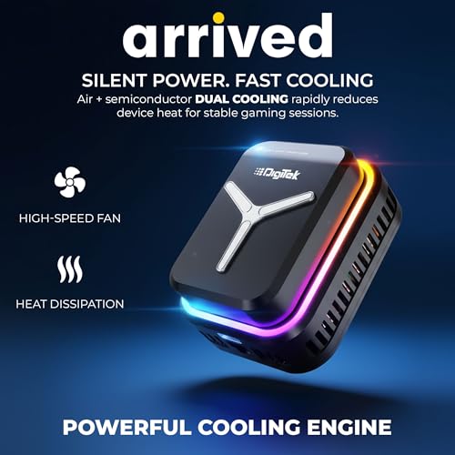 Image of Digitek (DCF 001) Magnetic Smartphone Cooler Fan with Built-In Battery, RGB Light Effects, Type-C Charging, for Mobile Gaming