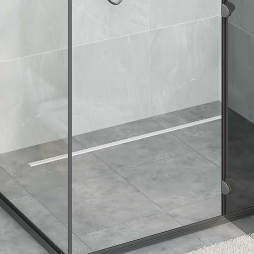 Canaleta de ducha de 100 cm de acero inoxidable 304 Slim Design, desagüe de ducha con desagüe giratorio 360°, altura regulable para baño, plata, 100 x 7 cm