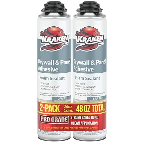 KRAKEN BOND Drywall & Panel Adhesive Foam - (2X24oz) Heavy-Duty, Fast-Curing Construction Adhesive for Concrete, Wood, and Heat Insulation Applications - 2 Pack