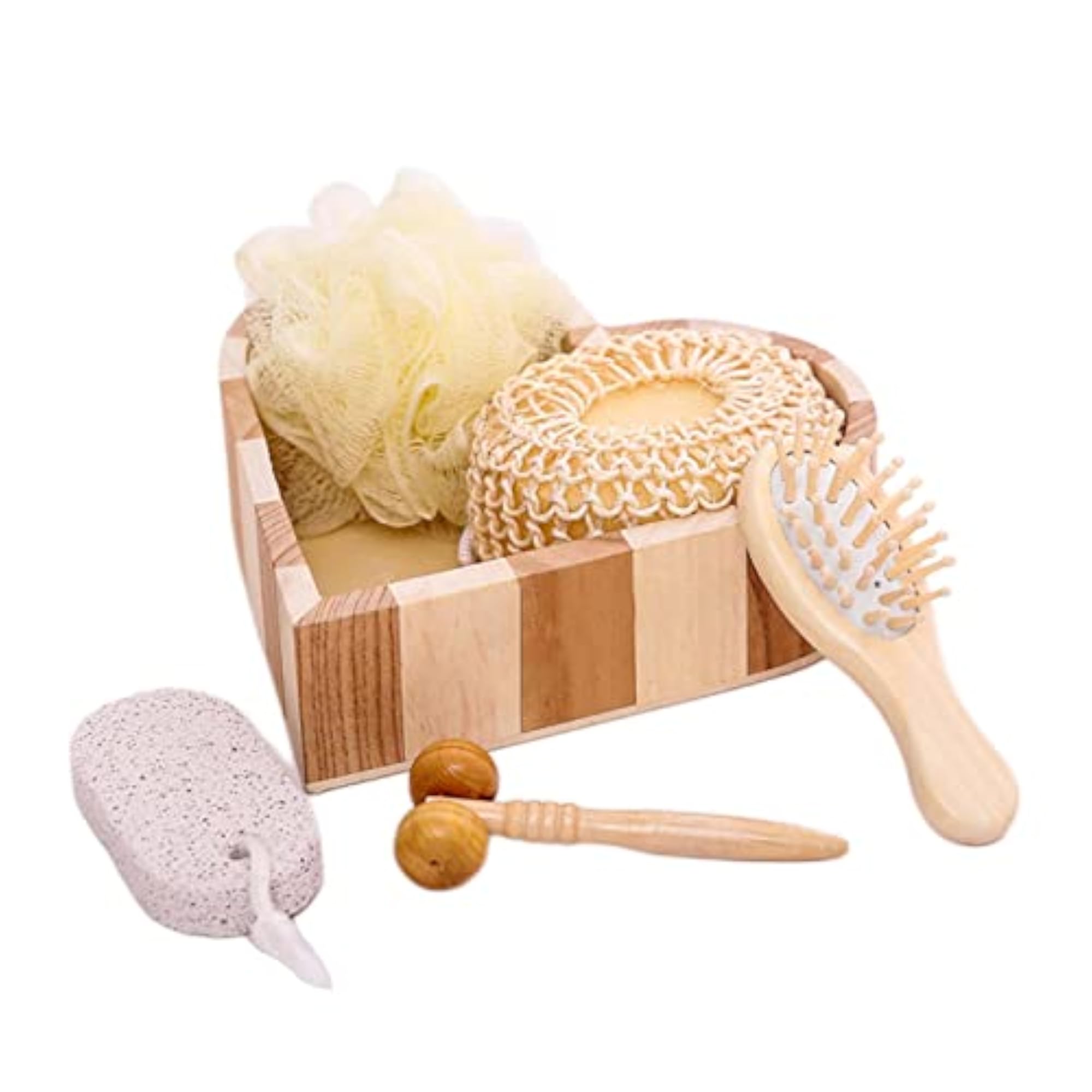 5pc Bath Set in Heart Wooden Box for Body and Foot SPA