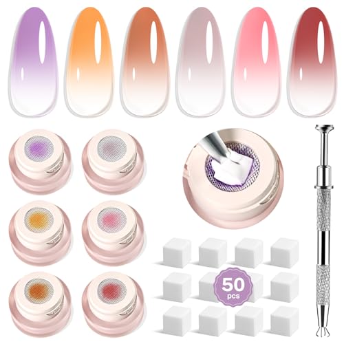 JODSONE 6 Colors Pat Painting Gel Nail Polish with 50 PCS Sponge Applicators & Grabbing Pen for Nails Art Design Nail Art DIY at Home 6Color-PPG-4