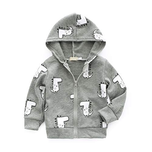 Adorable Newborn Baby Boys Dinosaur Long Sleeve Jacket Toddler Zip-up Hoodie Tops Sweatshirt Outwear (Gray, 0-6 Months)