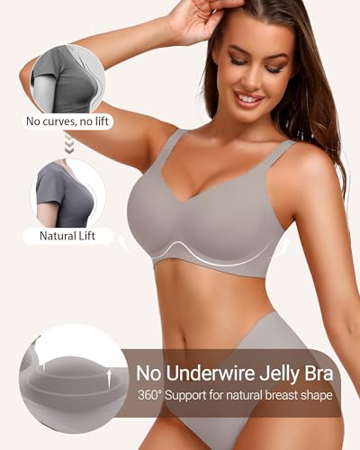 Image of Gailife Smooth Wireless Jelly Bras for Women No Underwire Seamless Push Up Bra Full Coverage Soft Suppor Tshirt Bralettes