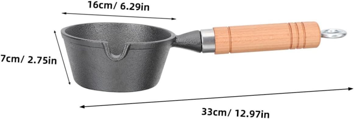 Cabilock Cast Iron Mini Skillet for Saucepan Lid Induction Pot Oil Pan Melting Pot Wood Handle Indoor Kit