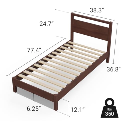 Image of LIFEMENT Signature Wood Platform Bed Frame with Headboard, Essential, Noise Free, Under Bed Storage, No Box Spring Needed, Easy Assembly (Walnut, Twin)