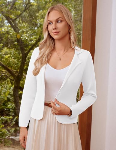 Image of GRACE KARIN Women Sweater Blazer Casual Work Croppped Cardigan Lightweight Button Front Short Knit Blazer Jacket S-XXL