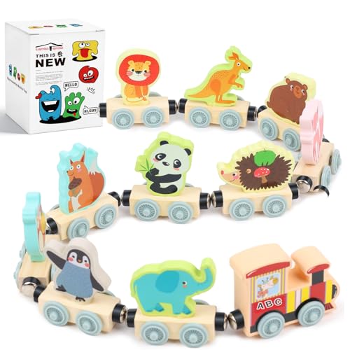 LovesTown Magnetic Train Set for Toddlers, Montessori Learning Toys, Magnet Cars with Animals