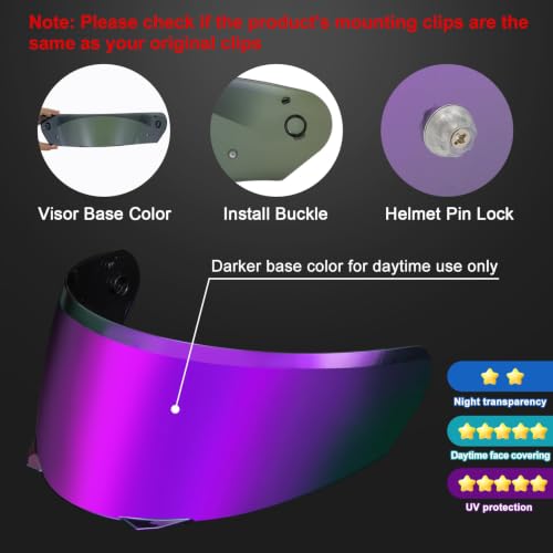 Image of PSLER Shatterproof Motorcycle Helmet Visor for i90 HJ-33,Deep Purple | Impact-Resistant ,UV400 Protection, Motorcycle Tinted Face Shield for i90 HJ-33,Visor Replacement