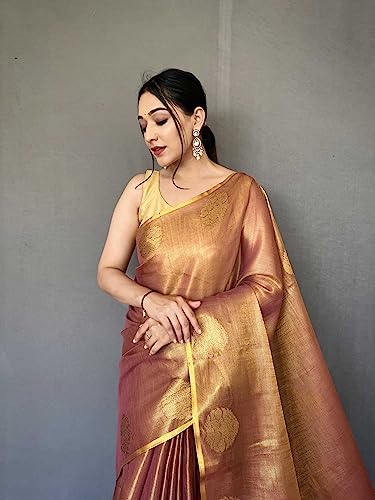 Image of Panzora Women's Tissue Silk Jacquard Weaving Saree With Unstitched Blouse Piece