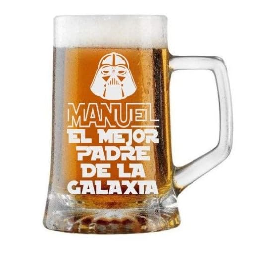Jarra de Cerveza Personalizada Día del Padre, MEJOR PADRE DE LA GALAXIA Regalo Grabado y Personalizado para Hombre o Mujer Obsequio para Celebraciones, Cumpleaños, Aniversarios, Día del Padre