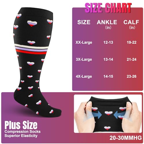 Image of bropite 3 /4 Pairs Plus Size Compression Socks Extra Wide Calf Women&Men 20-30mmHg Support Dancing Cycling Running Climbing