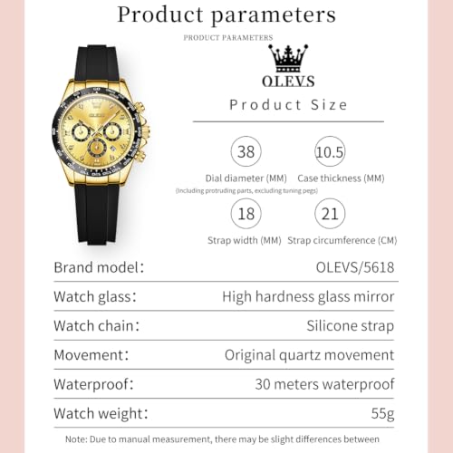 Image of OLEVS Women Dress Watches Two Tone Diamond Quartz Wristwatch, Silicone Waterproof Luminous Day Date Ladies Chronograph Gift Watch