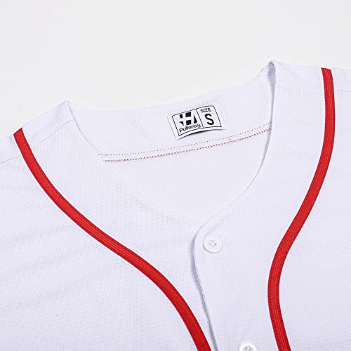 Pullonsy White Custom Baseball Jerseys For Men Women Unisex Button Up Shirts Classic Solid Outfits Clothing Red Stripe-White Jersey,Men Size Medium #TOP2