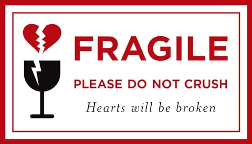 Pelikus Fragile Labels 3.5x2” Broken Heart, Do Not Crush Stickers for Shipping Packaging (3.5x2 Rectangular)